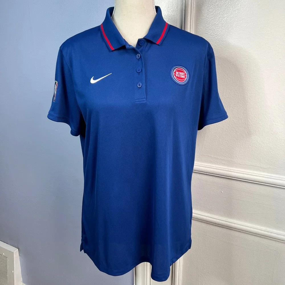 Nike Dri-Fit Detroit Pistons Polo Top Basketball NBA Short Sleeve Women's Large